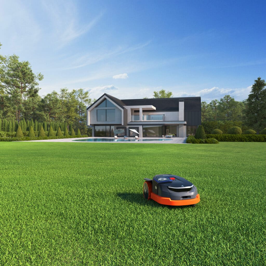 Robot tondeuse Navimow Segway X3 en action dans un jardin parfaitement entretenu - Performance exceptionnelle du modèle haut de gamme distribué par AP Robots, garantissant une pelouse impeccable sans effort.