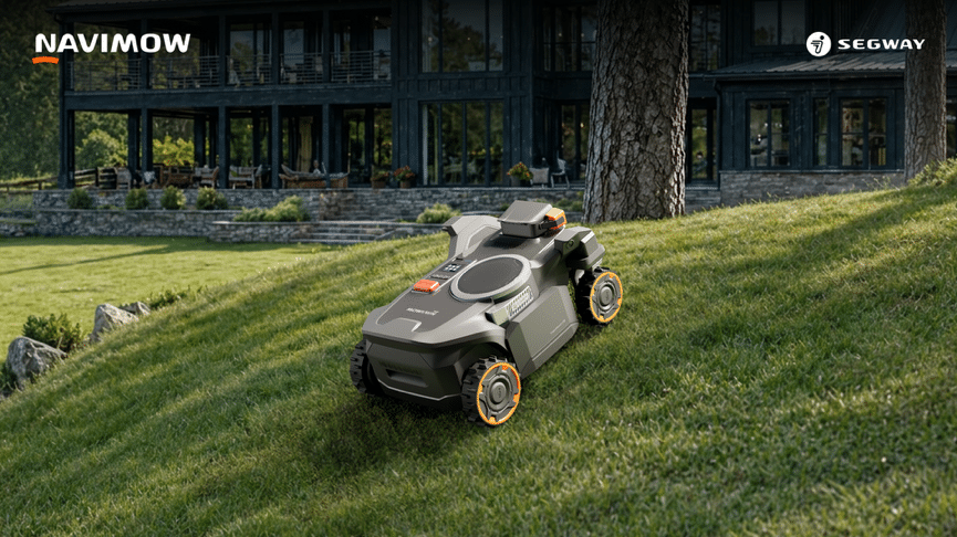 Robot tondeuse Navimow H5 Pro présenté dans un jardin résidentiel